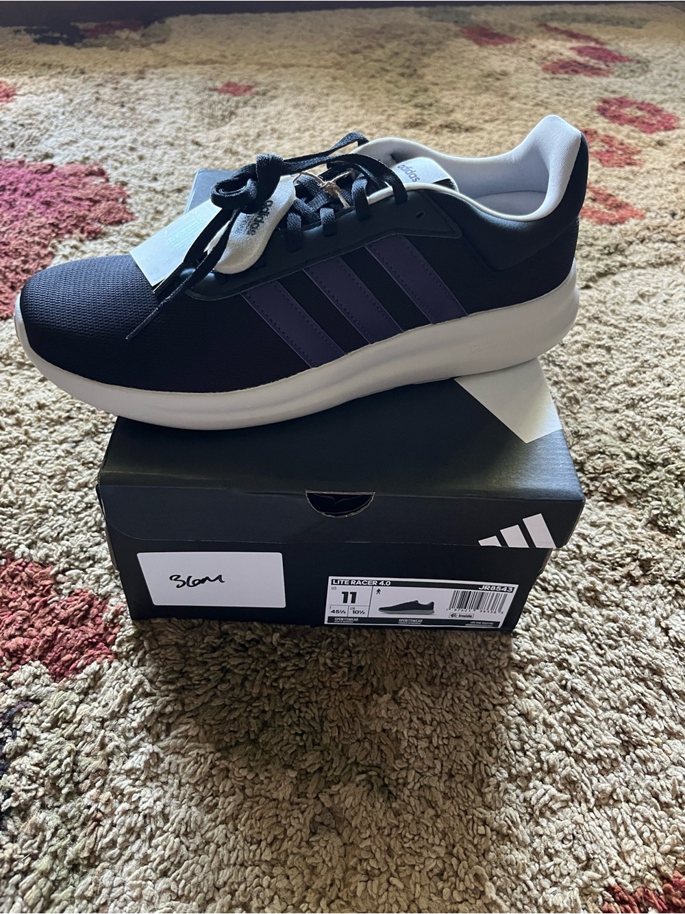 adidas Men's Black Sneakers with Purple Stripes